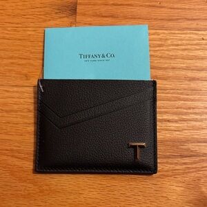 Tiffany & Co. Black Card Holder with Gold Accent T